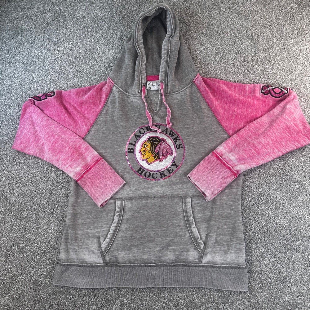 Zen J America Chicago Blackhawks Hoodie Womens XXL Pink Wash Hockey Athleisure